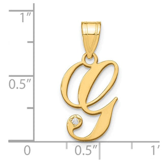 14K Yellow Gold Script Letter G Initial Pendant with Diamond
