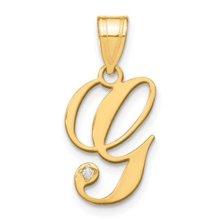 14K Yellow Gold Script Letter G Initial Pendant with Diamond