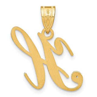 14K Yellow Gold Script Letter H Initial Pendant with Diamond