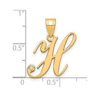 14K Yellow Gold Script Letter H Initial Pendant with Diamond