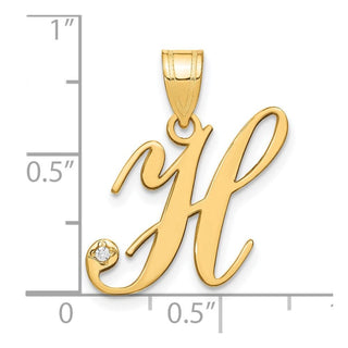 14K Yellow Gold Script Letter H Initial Pendant with Diamond