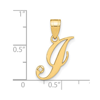 14K Yellow Gold Script Letter J Initial Pendant with Diamond