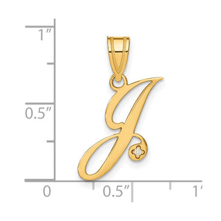 14K Yellow Gold Diamond Script Letter J Initial Pendant