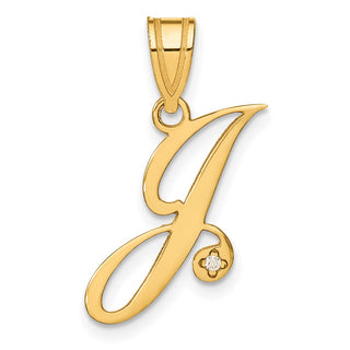 14K Yellow Gold Diamond Script Letter J Initial Pendant
