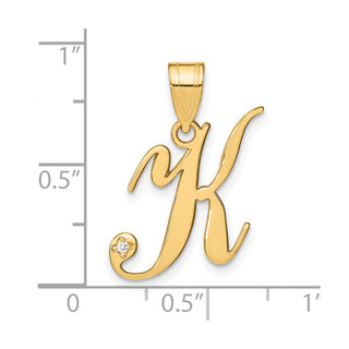 14K Yellow Gold Script Letter K Initial Pendant with Diamond
