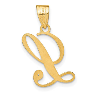 14K Yellow Gold Script Letter L Initial Pendant with Diamond