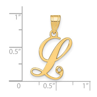 14K Yellow Gold Script Letter L Initial Pendant with Diamond