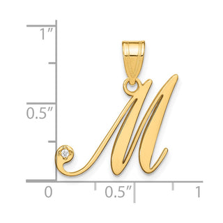 14K Yellow Gold Script Letter M Initial Pendant with Diamond