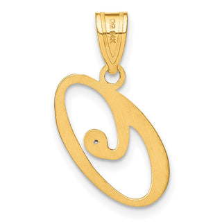 14K Yellow Gold Script Letter O Initial Pendant with Diamond