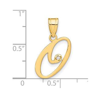 14K Yellow Gold Script Letter O Initial Pendant with Diamond