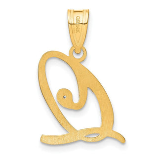 14K Yellow Gold Script Letter Q Initial Pendant with Diamond