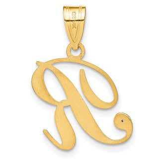 14K Yellow Gold Script Letter R Initial Pendant with Diamond