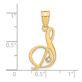 14K Yellow Gold Script Letter S Initial Pendant with Diamond