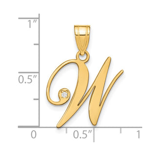 14K Yellow Gold Script Letter W Initial Pendant with Diamond