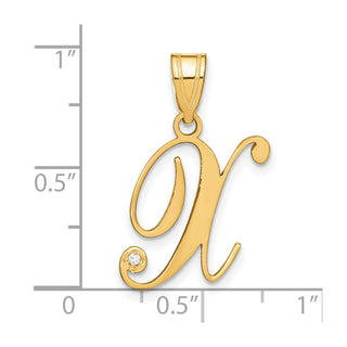 14K Yellow Gold Script Letter X Initial Pendant with Diamond