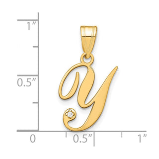 14K Yellow Gold Script Letter Y Initial Pendant with Diamond