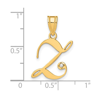 14K Yellow Gold Script Letter Z Initial Pendant with Diamond