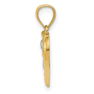 14k Yellow Gold and White Rhodium Polished Heart and X Heart Pendant
