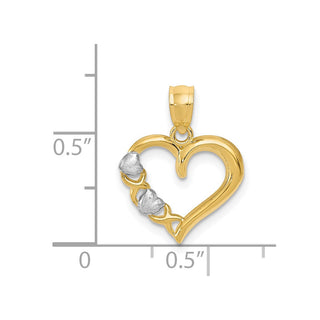 14k Yellow Gold and White Rhodium Polished Heart and X Heart Pendant