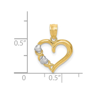 14k Yellow Gold and White Rhodium Polished Heart and X Heart Pendant