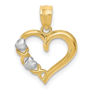 14k Yellow Gold and White Rhodium Polished Heart and X Heart Pendant