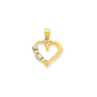 14k Yellow Gold and White Rhodium Polished Heart and X Heart Pendant