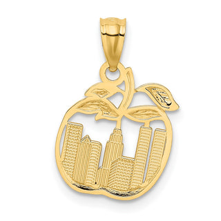 14k Yellow Gold With Rhodium Cut-Out New York Skyline In Apple Pendant