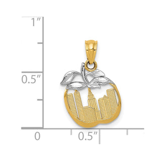 14k Yellow Gold With Rhodium Cut-Out New York Skyline In Apple Pendant