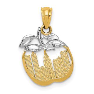 14k Yellow Gold With Rhodium Cut-Out New York Skyline In Apple Pendant