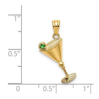 14k Yellow Gold Martini Glass With Green CZ Olive Pendant
