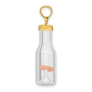 14k Yellow Gold Two-Tone 3-D Mini Penny In Glass Bottle Pendant
