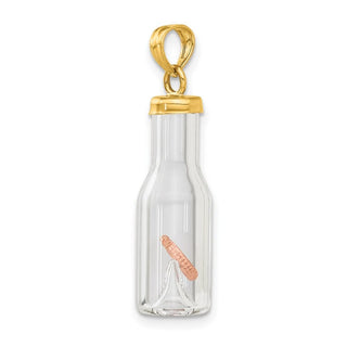 14k Yellow Gold Two-Tone 3-D Mini Penny In Glass Bottle Pendant
