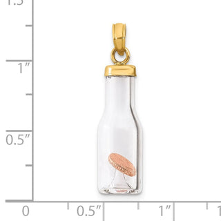 14k Yellow Gold Two-Tone 3-D Mini Penny In Glass Bottle Pendant