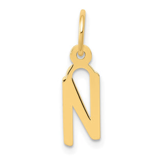 14k Yellow Gold Small Slanted Block Initial N Charm