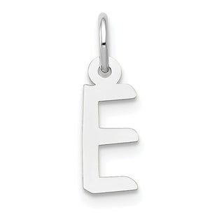 14K White Gold Small Slanted Block Initial E Charm