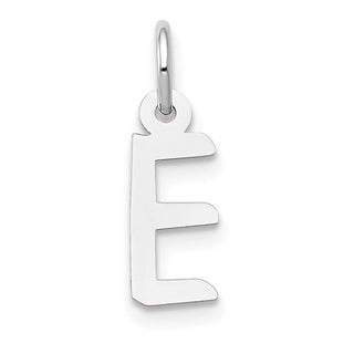 14K White Gold Small Slanted Block Initial E Charm