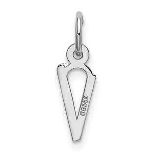 14K White Gold Small Slanted Block Initial V Charm