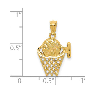 14k Yellow Gold Basketball In The Net Pendant