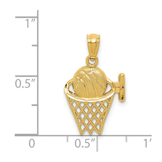 14k Yellow Gold Basketball In The Net Pendant
