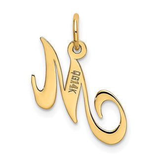14k Yellow Gold Small Fancy Script Initial M Charm