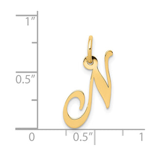 14k Yellow Gold Small Fancy Script Initial N Charm
