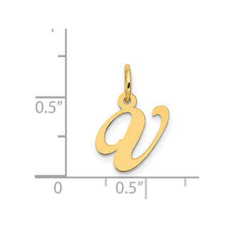 14k Yellow Gold Small Fancy Script Initial V Charm
