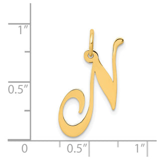 14k Yellow Gold Medium Fancy Script Initial N Charm