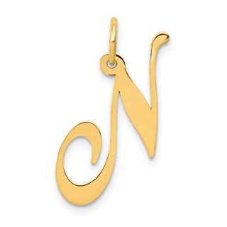 14k Yellow Gold Medium Fancy Script Initial N Charm
