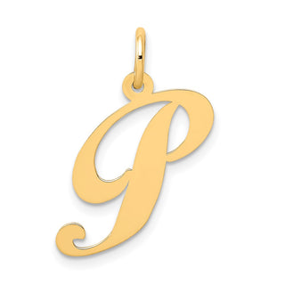 14k Yellow Gold Medium Fancy Script Initial P Charm