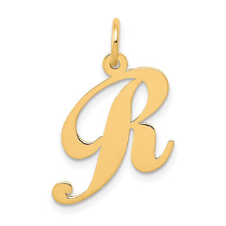 14k Yellow Gold Medium Fancy Script Initial R Charm