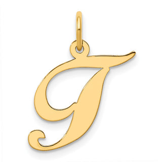 14k Yellow Gold Medium Fancy Script Initial T Charm