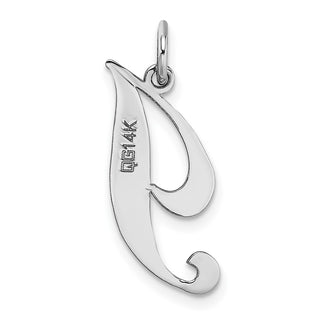 14K White Gold Medium Fancy Script Initial I Charm