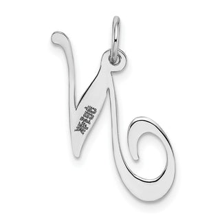14K White Gold Medium Fancy Script Initial N Charm