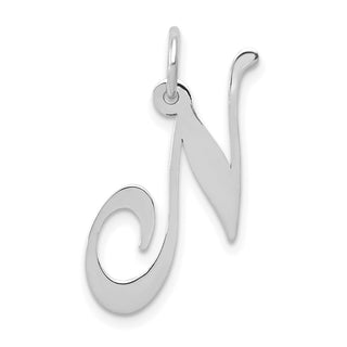 14K White Gold Medium Fancy Script Initial N Charm